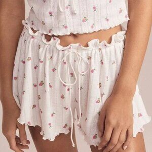 For Love & Lemons Blossom Pointelle Pajama Sleep Shorts M Floral Cottagecore